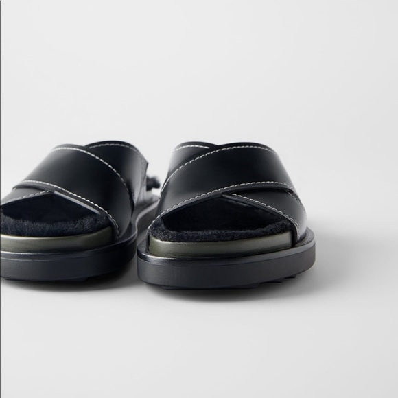 ZARA BNWT Flat Faux Fur Sandals - Picture 3 of 5